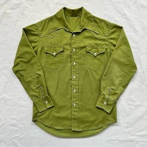 Vintage 70s Men’s Western Button Down Shirt Chartreuse Green